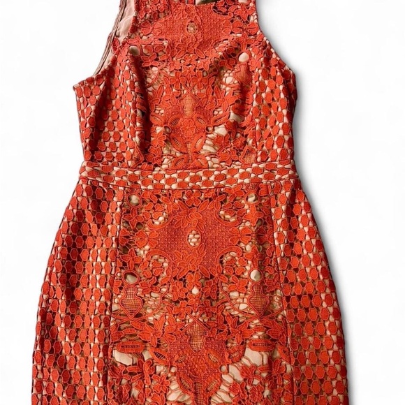 NWT cottagecore boho wedding guest Endless Rose coral sheath lace mini dress - Picture 4 of 6